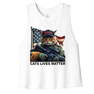 Cats Lives Matter Funny Trump 2024 Cat Maga Gift Women's Racerback Cropped Tank