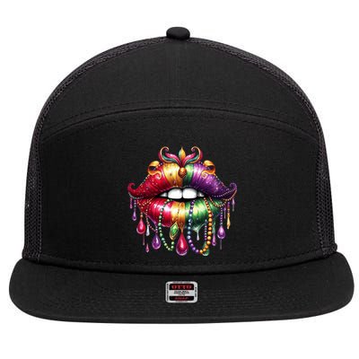 Cute Lips Mardi Gras Carnival Party 7 Panel Mesh Trucker Snapback Hat