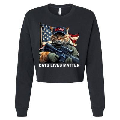 Cats Lives Matter Funny Trump 2024 Cat Maga Cropped Pullover Crew