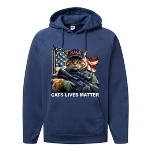 Cats Lives Matter Funny Trump 2024 Cat Maga Performance Fleece Hoodie