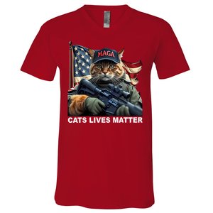 Cats Lives Matter Funny Trump 2024 Cat Maga V-Neck T-Shirt