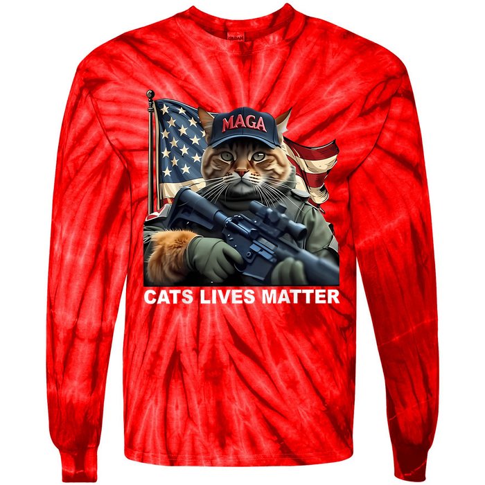 Cats Lives Matter Funny Trump 2024 Cat Maga Tie-Dye Long Sleeve Shirt