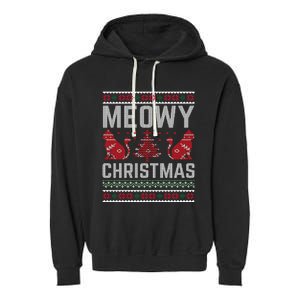 Cat Lovers Meowy Christmas Ugly Sweater Graphic Cool Xmas Trendy Garment-Dyed Fleece Hoodie