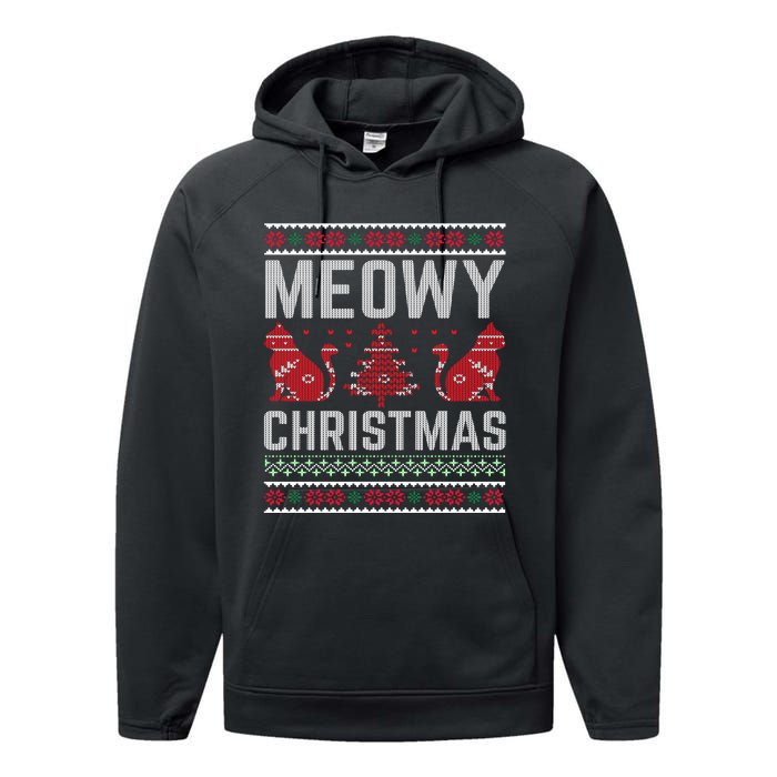 Cat Lovers Meowy Christmas Ugly Sweater Graphic Cool Xmas Trendy Performance Fleece Hoodie