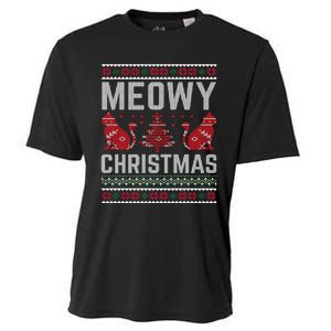 Cat Lovers Meowy Christmas Ugly Sweater Graphic Cool Xmas Trendy Cooling Performance Crew T-Shirt