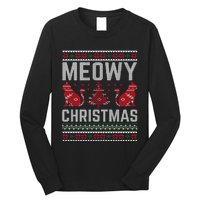 Cat Lovers Meowy Christmas Ugly Sweater Graphic Cool Xmas Trendy Long Sleeve Shirt