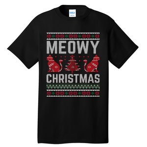 Cat Lovers Meowy Christmas Ugly Sweater Graphic Cool Xmas Trendy Tall T-Shirt