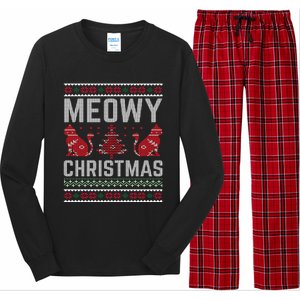 Cat Lovers Meowy Christmas Ugly Sweater Graphic Cool Xmas Trendy Long Sleeve Pajama Set