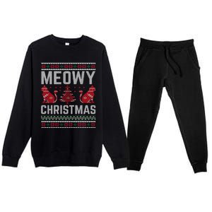 Cat Lovers Meowy Christmas Ugly Sweater Graphic Cool Xmas Trendy Premium Crewneck Sweatsuit Set