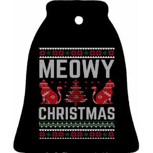 Cat Lovers Meowy Christmas Ugly Sweater Graphic Cool Xmas Trendy Ceramic Bell Ornament