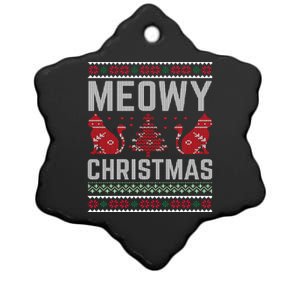 Cat Lovers Meowy Christmas Ugly Sweater Graphic Cool Xmas Trendy Ceramic Star Ornament