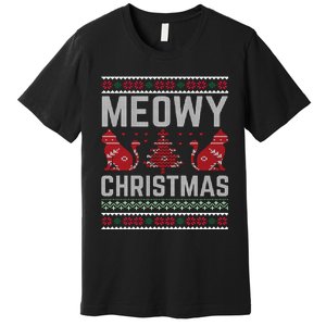 Cat Lovers Meowy Christmas Ugly Sweater Graphic Cool Xmas Trendy Premium T-Shirt