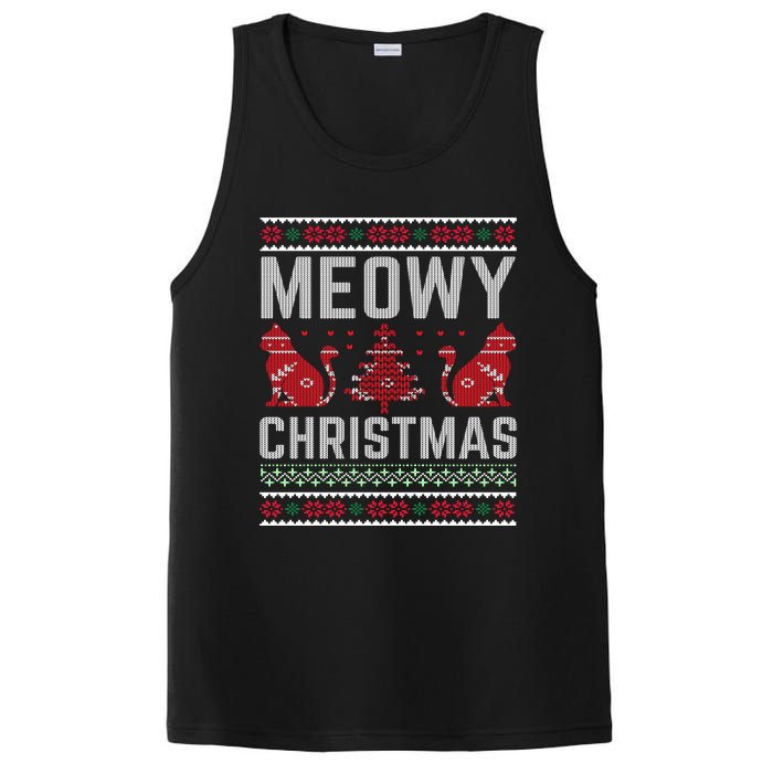 Cat Lovers Meowy Christmas Ugly Sweater Graphic Cool Xmas Trendy PosiCharge Competitor Tank