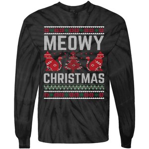 Cat Lovers Meowy Christmas Ugly Sweater Graphic Cool Xmas Trendy Tie-Dye Long Sleeve Shirt