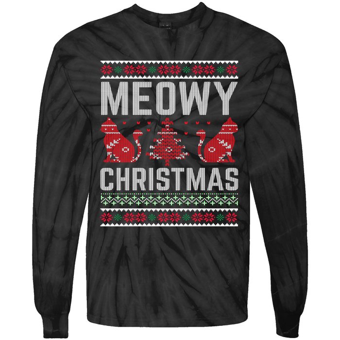 Cat Lovers Meowy Christmas Ugly Sweater Graphic Cool Xmas Trendy Tie-Dye Long Sleeve Shirt