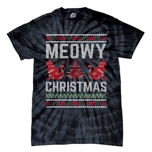 Cat Lovers Meowy Christmas Ugly Sweater Graphic Cool Xmas Trendy Tie-Dye T-Shirt