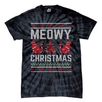 Cat Lovers Meowy Christmas Ugly Sweater Graphic Cool Xmas Trendy Tie-Dye T-Shirt