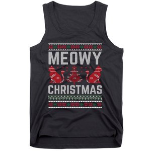 Cat Lovers Meowy Christmas Ugly Sweater Graphic Cool Xmas Trendy Tank Top