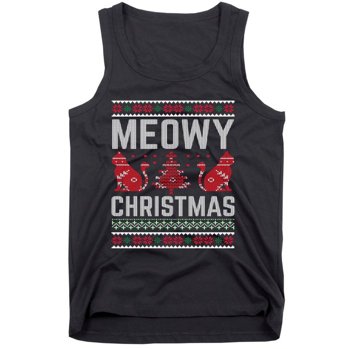 Cat Lovers Meowy Christmas Ugly Sweater Graphic Cool Xmas Trendy Tank Top