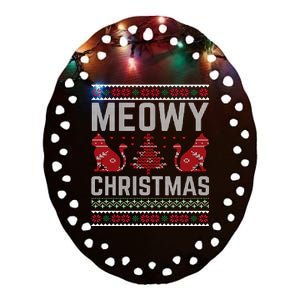 Cat Lovers Meowy Christmas Ugly Sweater Graphic Cool Xmas Trendy Ceramic Oval Ornament