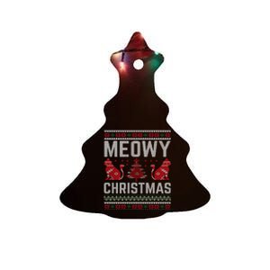 Cat Lovers Meowy Christmas Ugly Sweater Graphic Cool Xmas Trendy Ceramic Tree Ornament