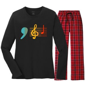 Comma La Music Notes Kamala Harris Music Teacher Elections Women's Long Sleeve Flannel Pajama Set 