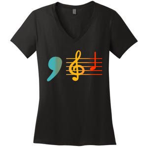 Comma La Music Notes Kamala Harris Music Teacher Elections Women's V-Neck T-Shirt