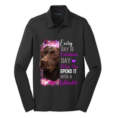 Chocolate Labrador Mom Funny Valentines Day Dog Lovers Brown Gift Silk Touch Performance Long Sleeve Polo