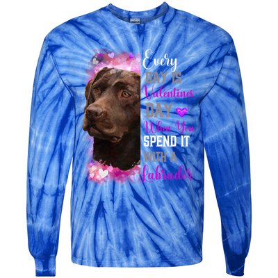 Chocolate Labrador Mom Funny Valentines Day Dog Lovers Brown Gift Tie-Dye Long Sleeve Shirt