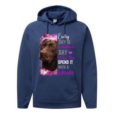 Chocolate Labrador Mom Funny Valentines Day Dog Lovers Brown Gift Performance Fleece Hoodie