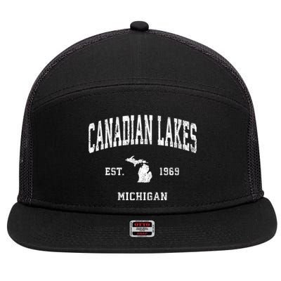 Canadian Lakes Michigan Mi Vintage Athletic 7 Panel Mesh Trucker Snapback Hat