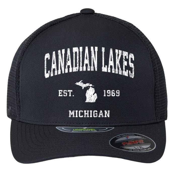 Canadian Lakes Michigan Mi Vintage Athletic Flexfit Unipanel Trucker Cap