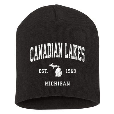 Canadian Lakes Michigan Mi Vintage Athletic Short Acrylic Beanie