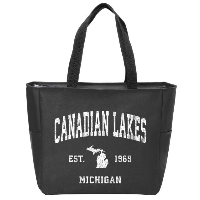 Canadian Lakes Michigan Mi Vintage Athletic Zip Tote Bag