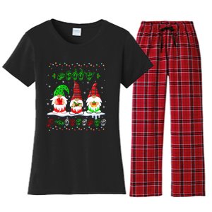 Christmas Lights Merry Christmas Gnome Asl Sign Language Women's Flannel Pajama Set