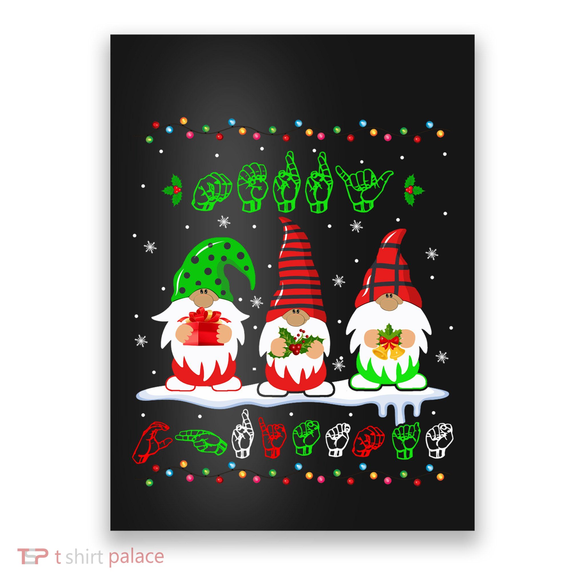 Christmas Lights Merry Christmas Gnome Asl Sign Language Poster