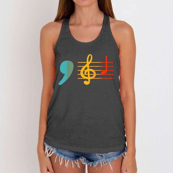 Comma La Music Notes Kamala Harris Music Teacher Elections Women's Knotted Racerback Tank