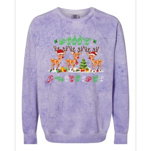 Christmas Lights Merry Christmas Reindeer Asl Sign Language Colorblast Crewneck Sweatshirt