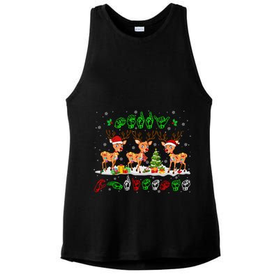 Christmas Lights Merry Christmas Reindeer Asl Sign Language Ladies PosiCharge Tri-Blend Wicking Tank
