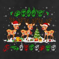 Christmas Lights Merry Christmas Reindeer Asl Sign Language 7 Panel Mesh Trucker Snapback Hat