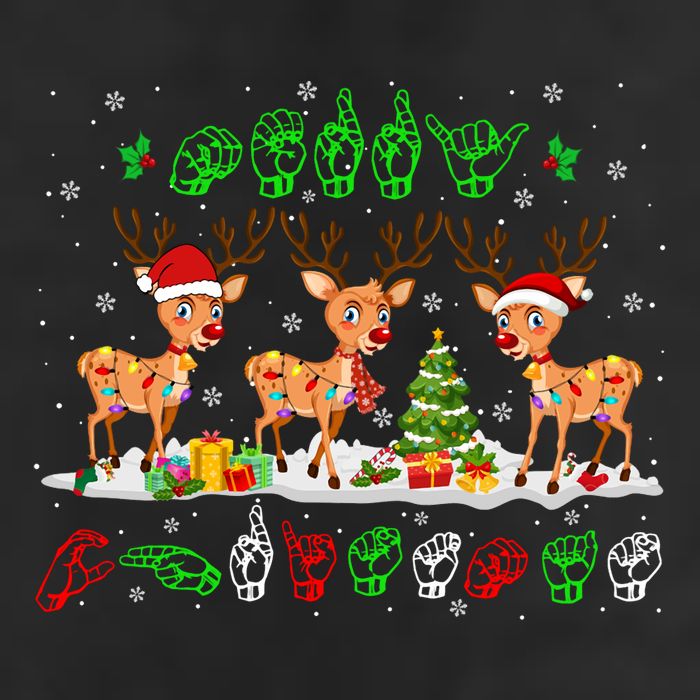 Christmas Lights Merry Christmas Reindeer Asl Sign Language 7 Panel Mesh Trucker Snapback Hat