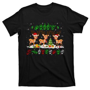 Christmas Lights Merry Christmas Reindeer Asl Sign Language T-Shirt