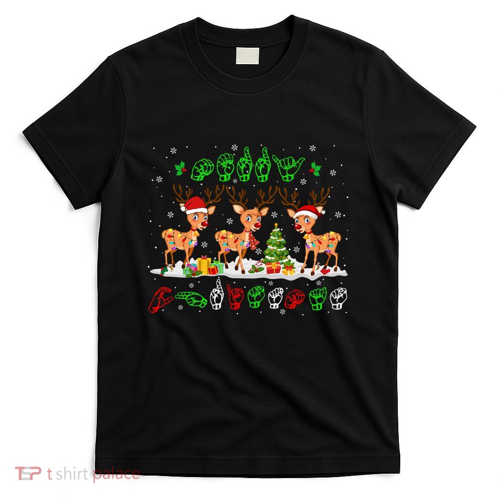 Christmas Lights Merry Christmas Reindeer Asl Sign Language T-Shirt