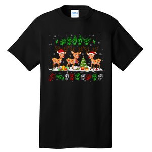 Christmas Lights Merry Christmas Reindeer Asl Sign Language Tall T-Shirt