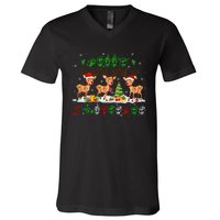 Christmas Lights Merry Christmas Reindeer Asl Sign Language V-Neck T-Shirt