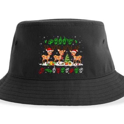 Christmas Lights Merry Christmas Reindeer Asl Sign Language Sustainable Bucket Hat