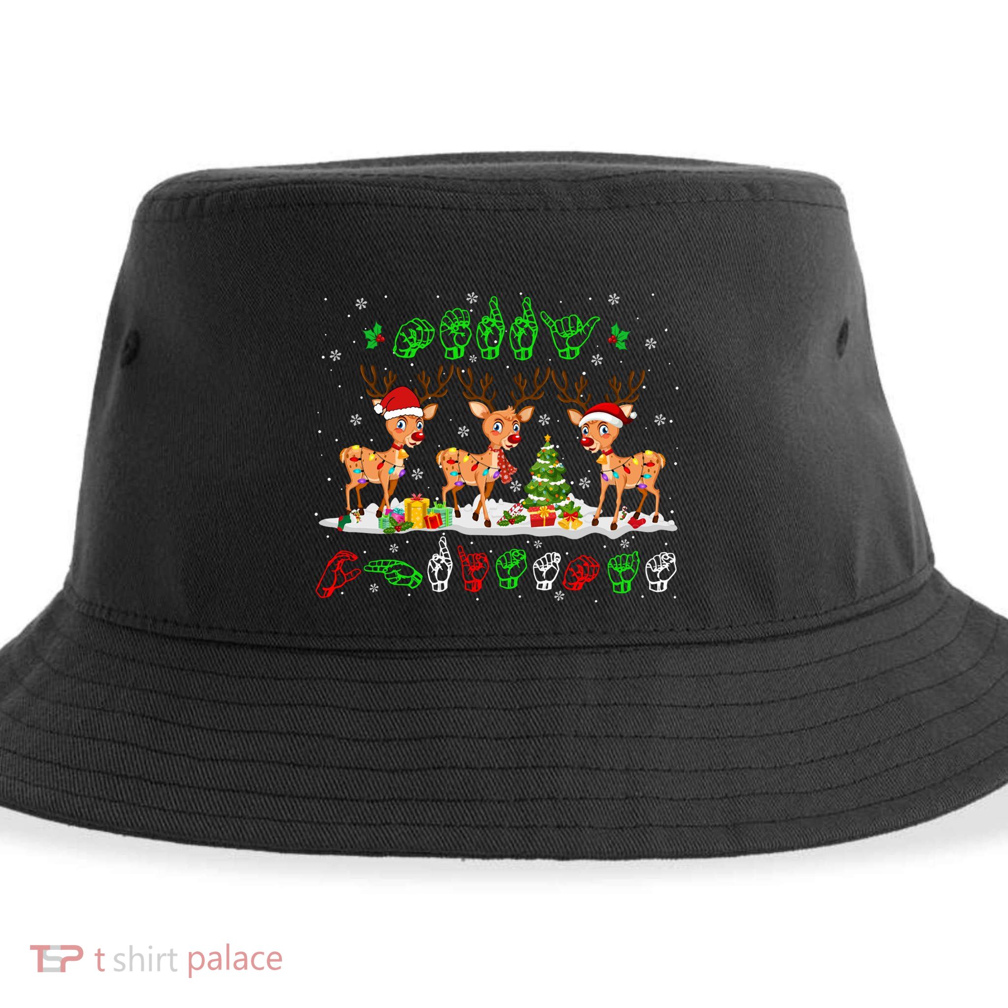 Christmas Lights Merry Christmas Reindeer Asl Sign Language Sustainable Bucket Hat