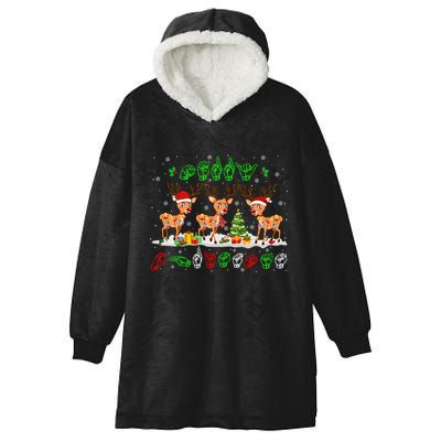 Christmas Lights Merry Christmas Reindeer Asl Sign Language Hooded Wearable Blanket