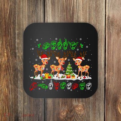Christmas Lights Merry Christmas Reindeer Asl Sign Language Coaster