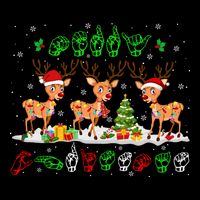 Christmas Lights Merry Christmas Reindeer Asl Sign Language Flat Bill Trucker Hat